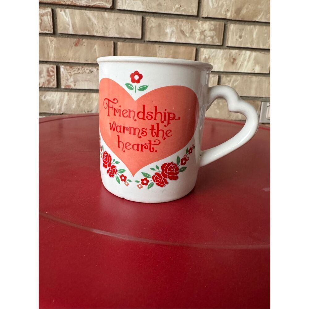 90’s Friendship warms the heart coffee cup ceramic white red heart